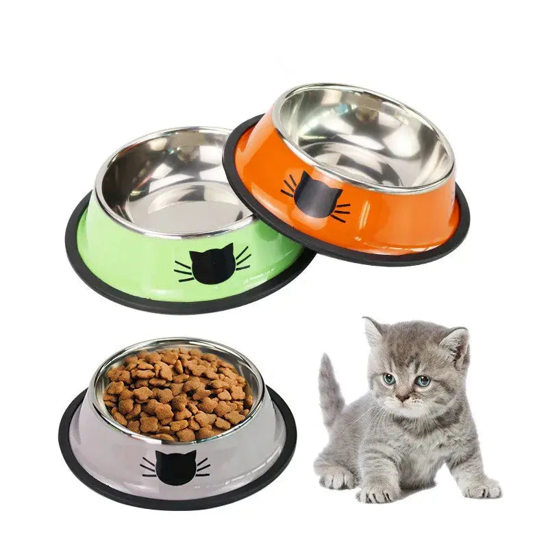 Cat Food Bowl Stainless Steel | Kitten Cat Feeder | Water Bowl With Non-Slip Rubber WagZeal